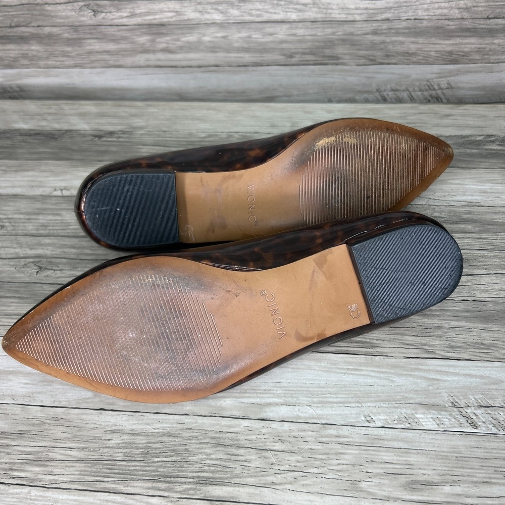 Vionic Women's Pointed Toe Tortoiseshell Patent Flats in Brown - Picture 8 of 14